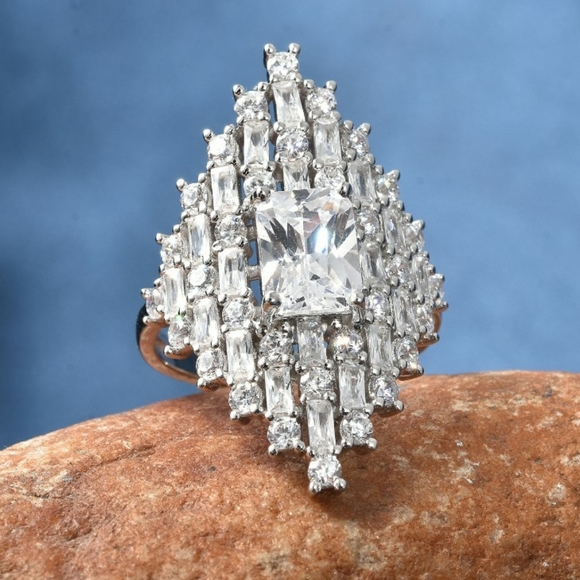 NWT Lustro Stella White Cubic Zirconia Ring in Platinum over Sterling Silver - Picture 3 of 12